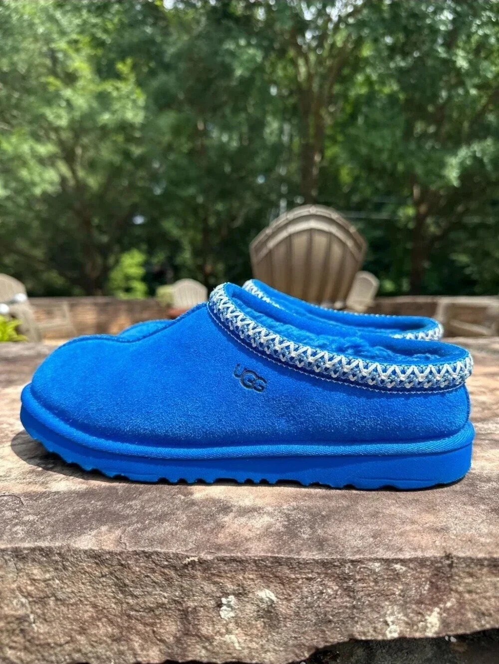 UGG TASMAN DIVE BLUE SUEDE SHEEPSKIN BRAIDED CLASSIC SLIPPERS MENS 6 WOMENS 8
